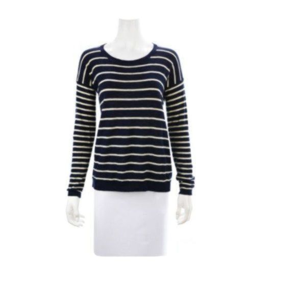 VINCE Navy Blue & Beige Striped Sweater Size XS - Picture 1 of 4